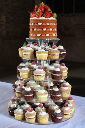 wedding cupcake tower with topper cake